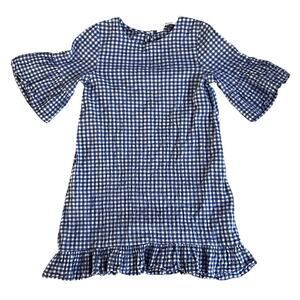 H&M Girl’s Blue & White Checked Flounce-Trimmed Dress Sz 6-7Y, Cottage Prairie